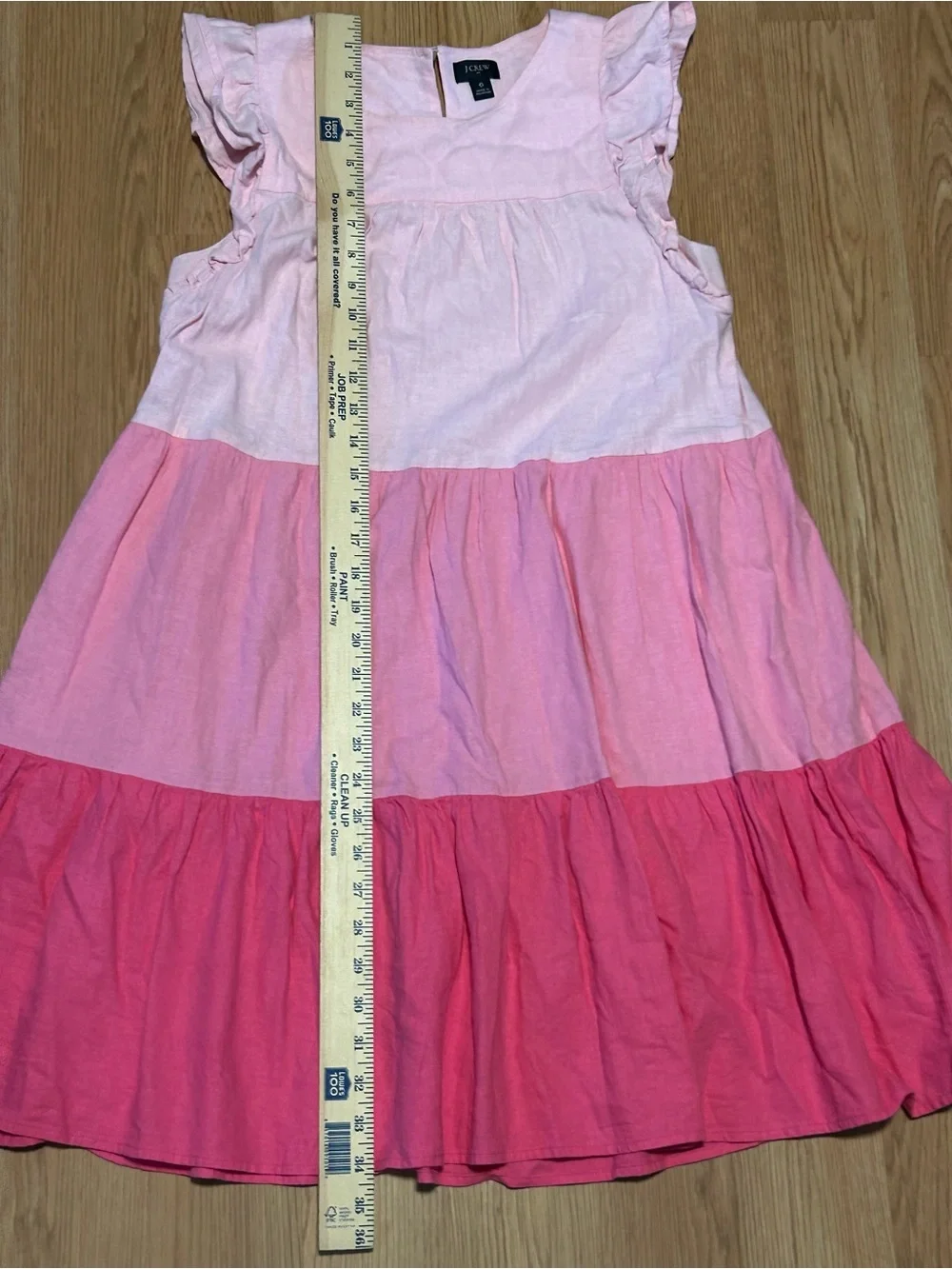 J. Crew Pink Ombré Tiered Ruffle Sleeve Linen Blend Dress Mini Size 6 Pink